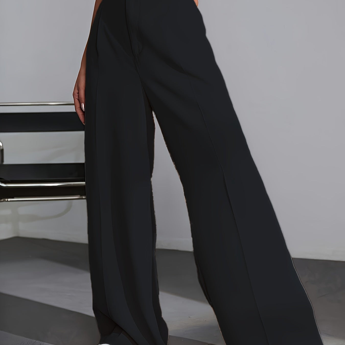 Damskie Spodnie do Pracy z Szeroką Nogawką - Z Wysokim Stanem