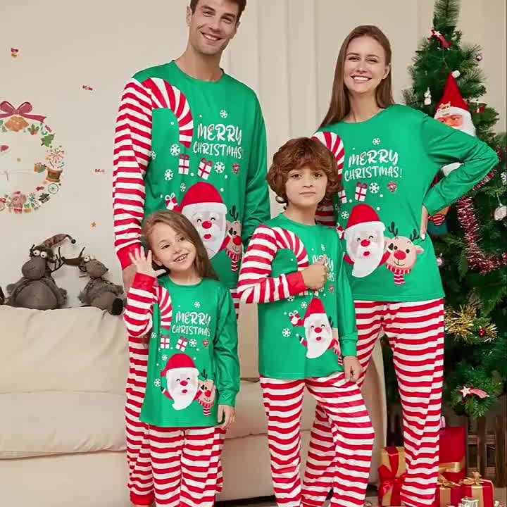 Unisex Piżama Świąteczna Rodzinna - Paski i Mikołaj