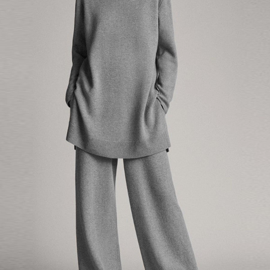 Damski Komplet Wypoczynkowy - Oversize Sweter Golf I Szerokie Spodnie