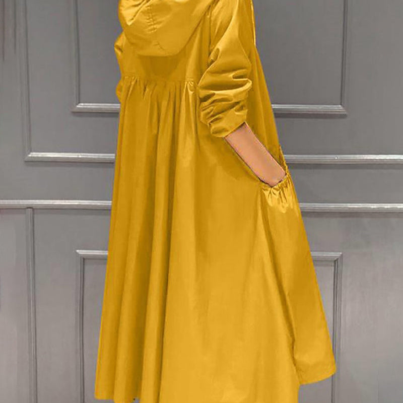 Damska Długa Kurtka Wodoodporna – Wszechstronna z Kapturem i Zamkiem Błyskawicznym