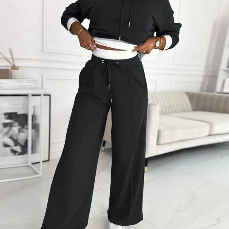 Damski Komplet Dresowy - Krótka Bluza i Szerokie Spodnie