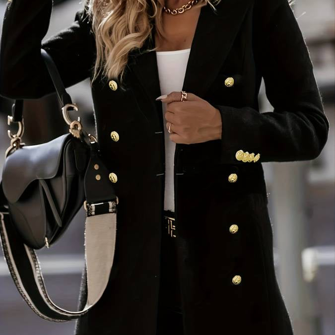 Damski Dwurzędowy Płaszcz Zimowy - Dopasowany z Kołnierzem Klapowym