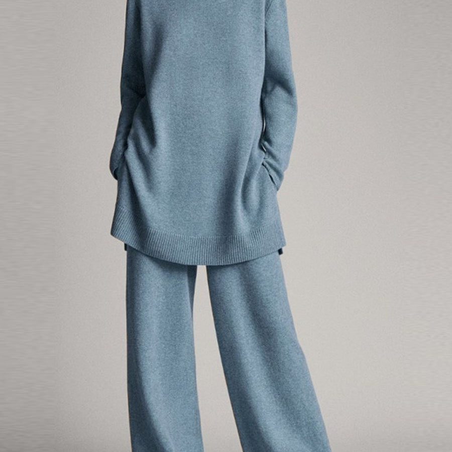 Damski Komplet Wypoczynkowy - Oversize Sweter Golf I Szerokie Spodnie