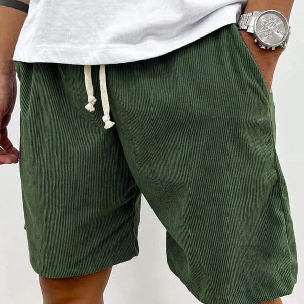 Męskie Szorty z Sztruksu – Elastyczny Pas ze Sznurkiem i Boczne Kieszenie