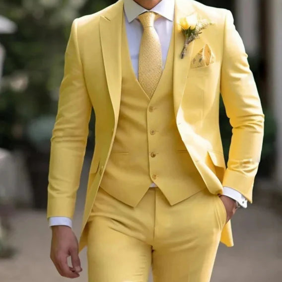 Męski 3-Częściowy Garnitur - Marynarka z Otwartymi Klapami, Kamizelka i Proste Spodnie