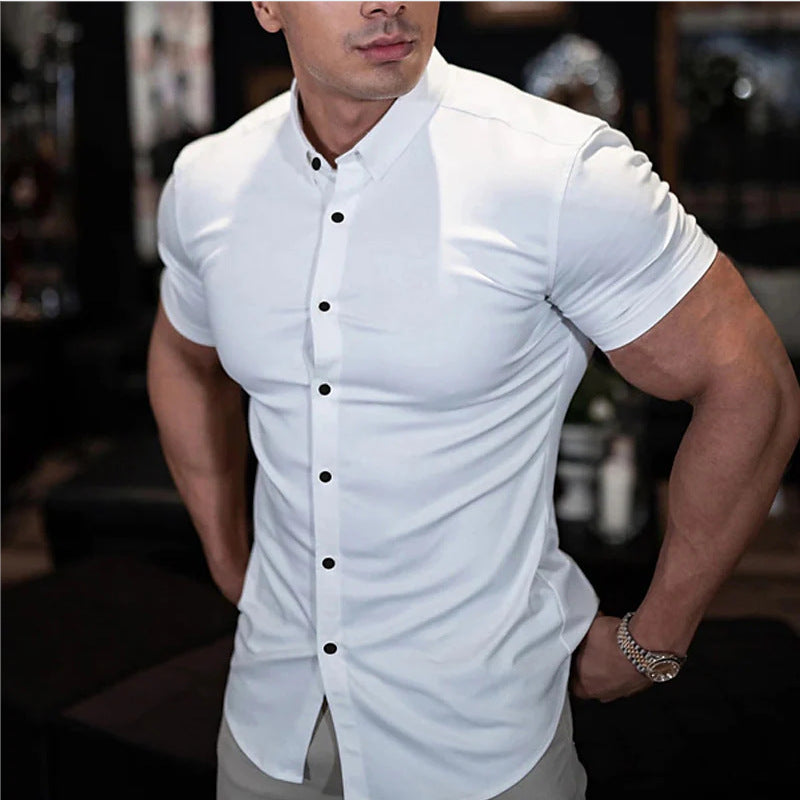 Męska Koszula Slim Fit Krótki Rękaw - Elegancka Oddychająca Wszechstronna