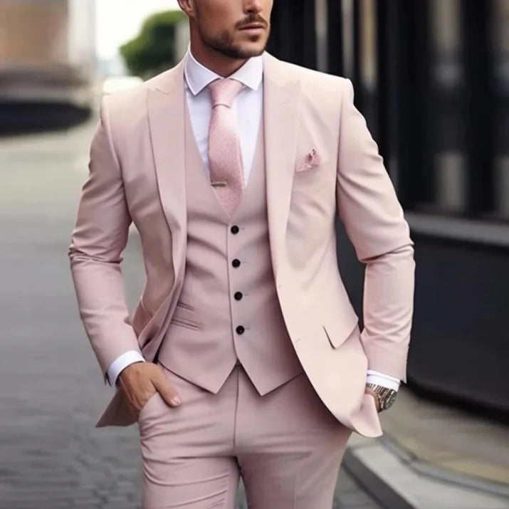 Męski Klasyczny Garnitur 3-Częściowy - Stylowy na Wesele Formalny