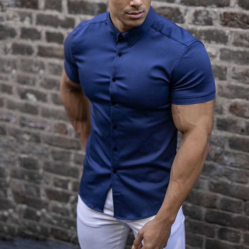 Męska Koszula Slim Fit Krótki Rękaw - Elegancka Oddychająca Wszechstronna