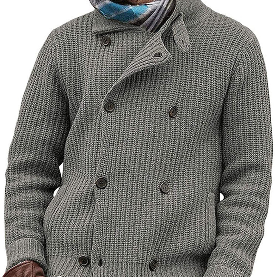 Męski Kardigan Dzianinowy Dwurzędowy - Vintage Kieszenie Zapinane na Guziki