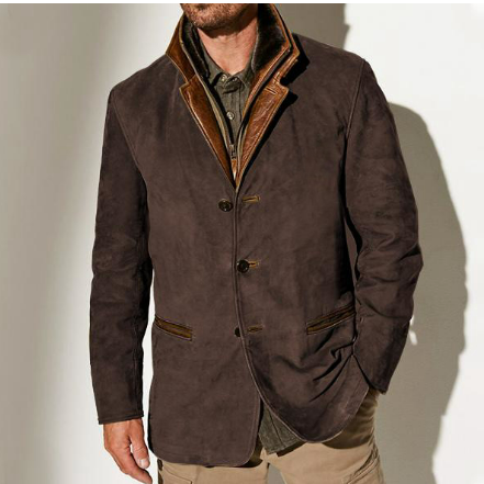 Męska Kurtka - Podwójny Kołnierz z Zamkiem & Guziki