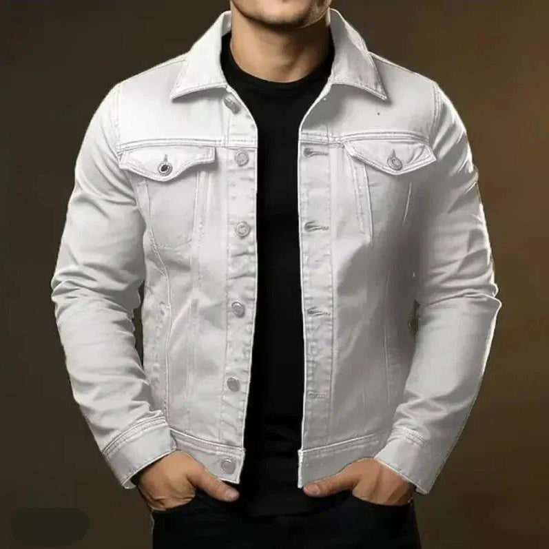 Męska Klasyczna Kurtka Jeansowa - Ponadczasowa Przycisk Denim o Prostym Kroju