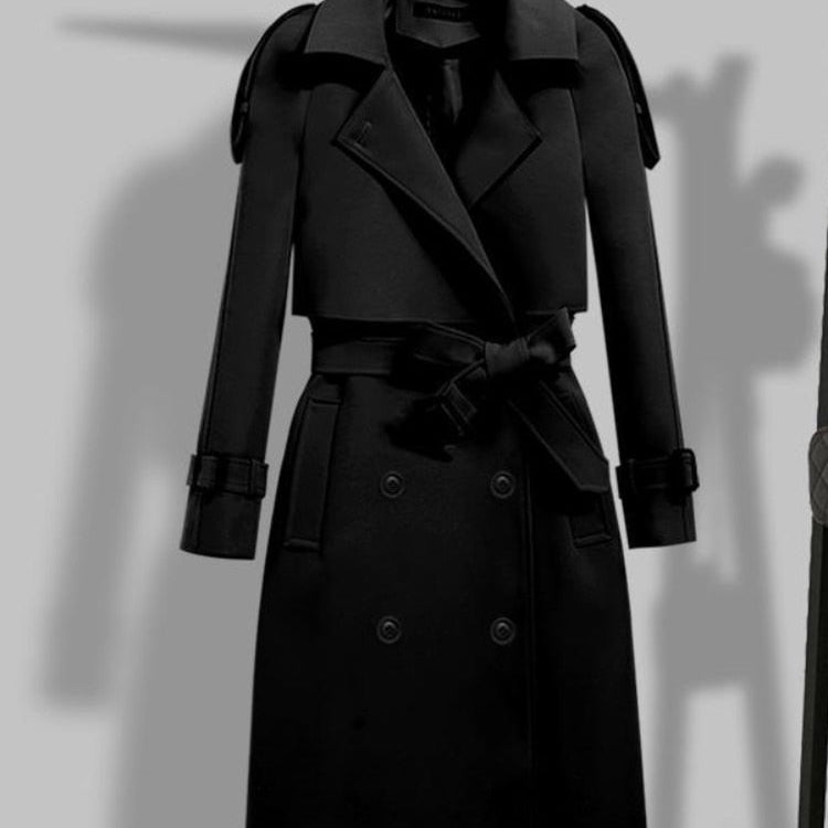 Damski Elegancki Trencz – Klasyczne Guziki i Pasek