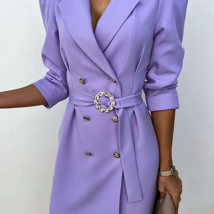 Damska Dwurzędowa Sukienka Mini - Elegancka z Bufiastym Rękawem