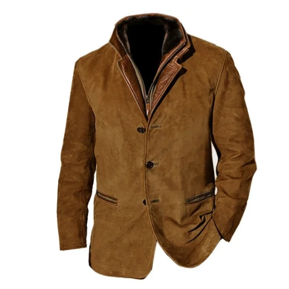 Męska Kurtka - Podwójny Kołnierz z Zamkiem & Guziki