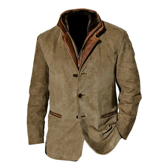 Męska Kurtka - Podwójny Kołnierz z Zamkiem & Guziki