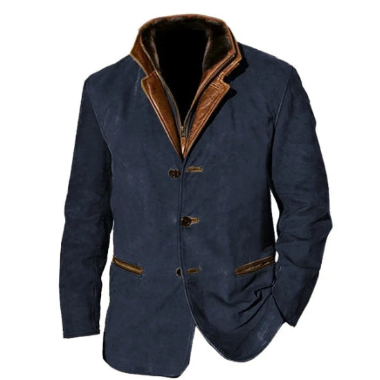 Męska Kurtka - Podwójny Kołnierz z Zamkiem & Guziki