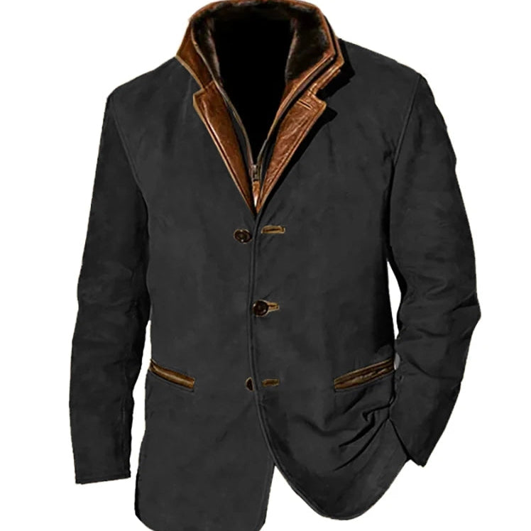 Męska Kurtka - Podwójny Kołnierz z Zamkiem & Guziki