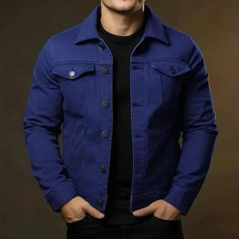 Męska Klasyczna Kurtka Jeansowa - Ponadczasowa Przycisk Denim o Prostym Kroju