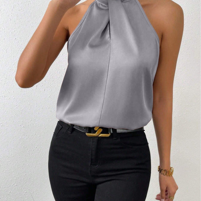 Damski Top Typu Halter - Skręcony Wysoki Kołnierz i Fason bez Rękawów