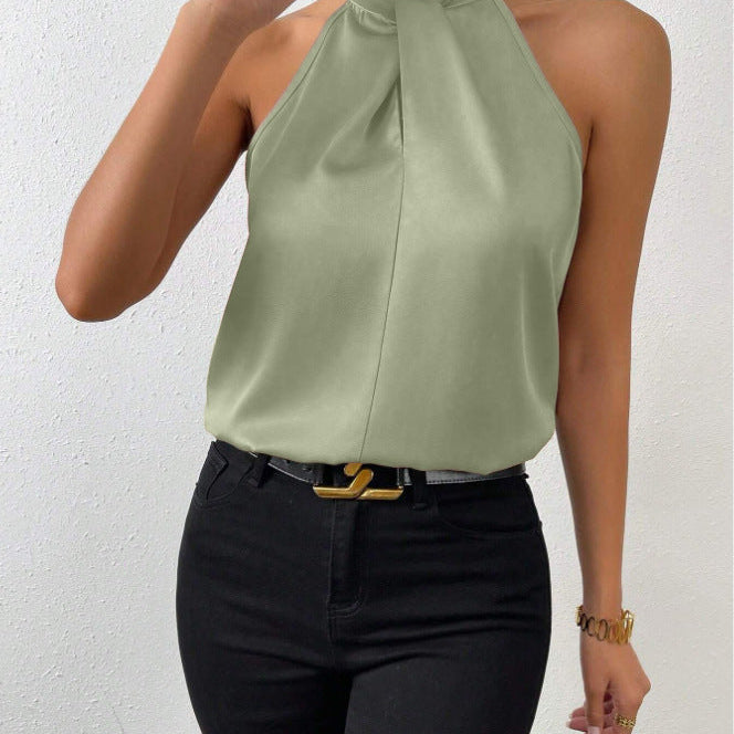 Damski Top Typu Halter - Skręcony Wysoki Kołnierz i Fason bez Rękawów
