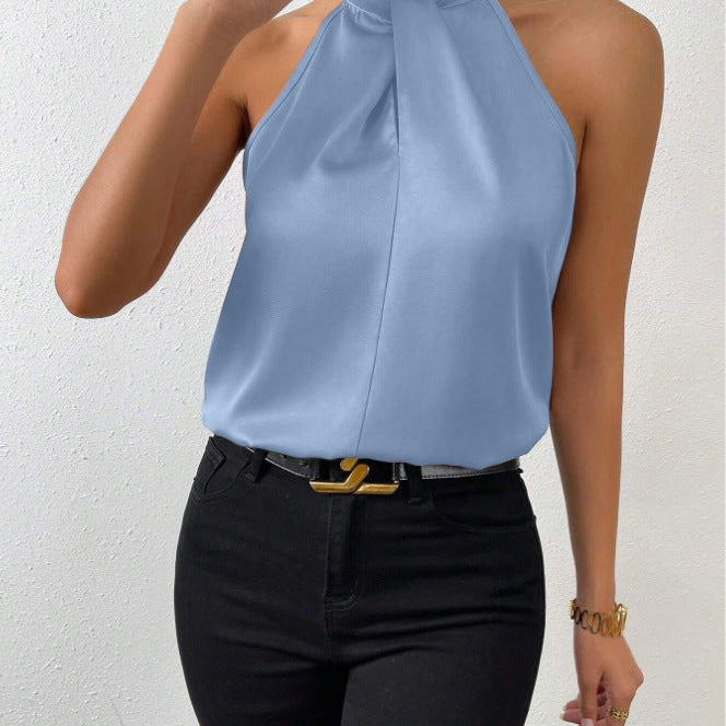 Damski Top Typu Halter - Skręcony Wysoki Kołnierz i Fason bez Rękawów