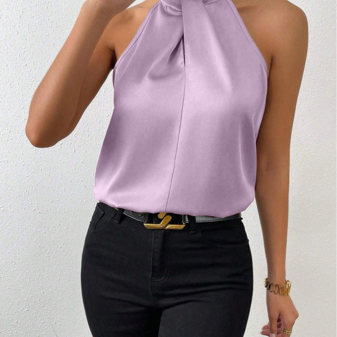 Damski Top Typu Halter - Skręcony Wysoki Kołnierz i Fason bez Rękawów