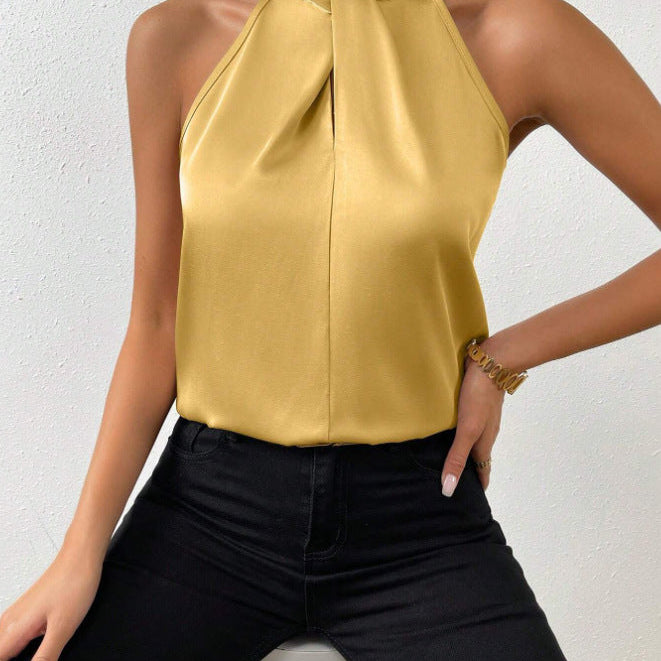 Damski Top Typu Halter - Skręcony Wysoki Kołnierz i Fason bez Rękawów