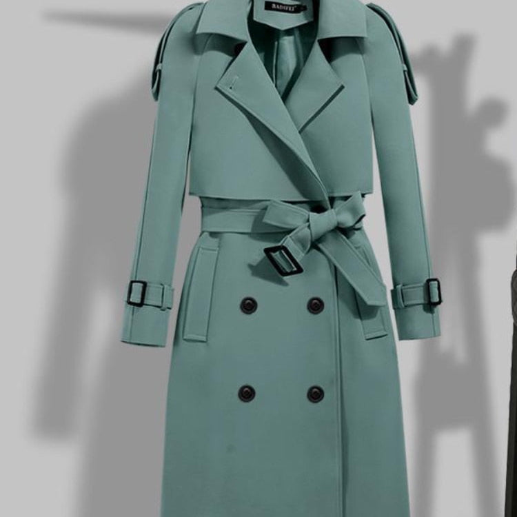 Damski Elegancki Trencz – Klasyczne Guziki i Pasek