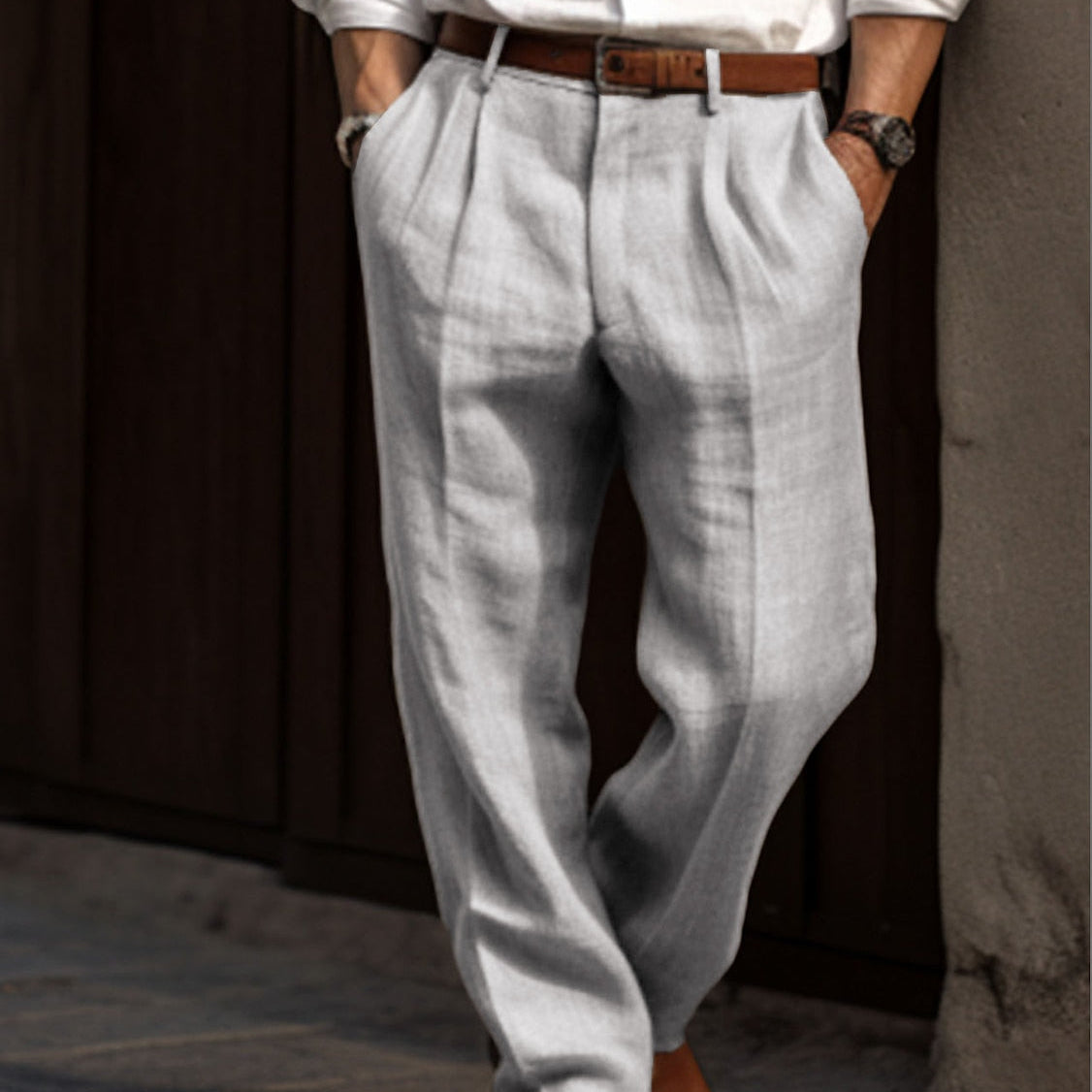 Męskie Spodnie Lniane - Oddychająca Elegancki Casual