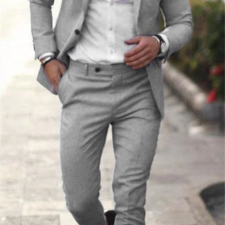 Męski Garnitur 2-Częściowy - Marynarka na Jeden Guzik i Spodnie Flat-Front