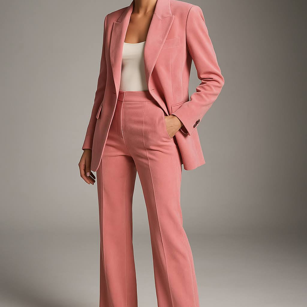Damski Komplet Garniturowy - Marynarka I Szerokie Spodnie Z Wysokim Stanem
