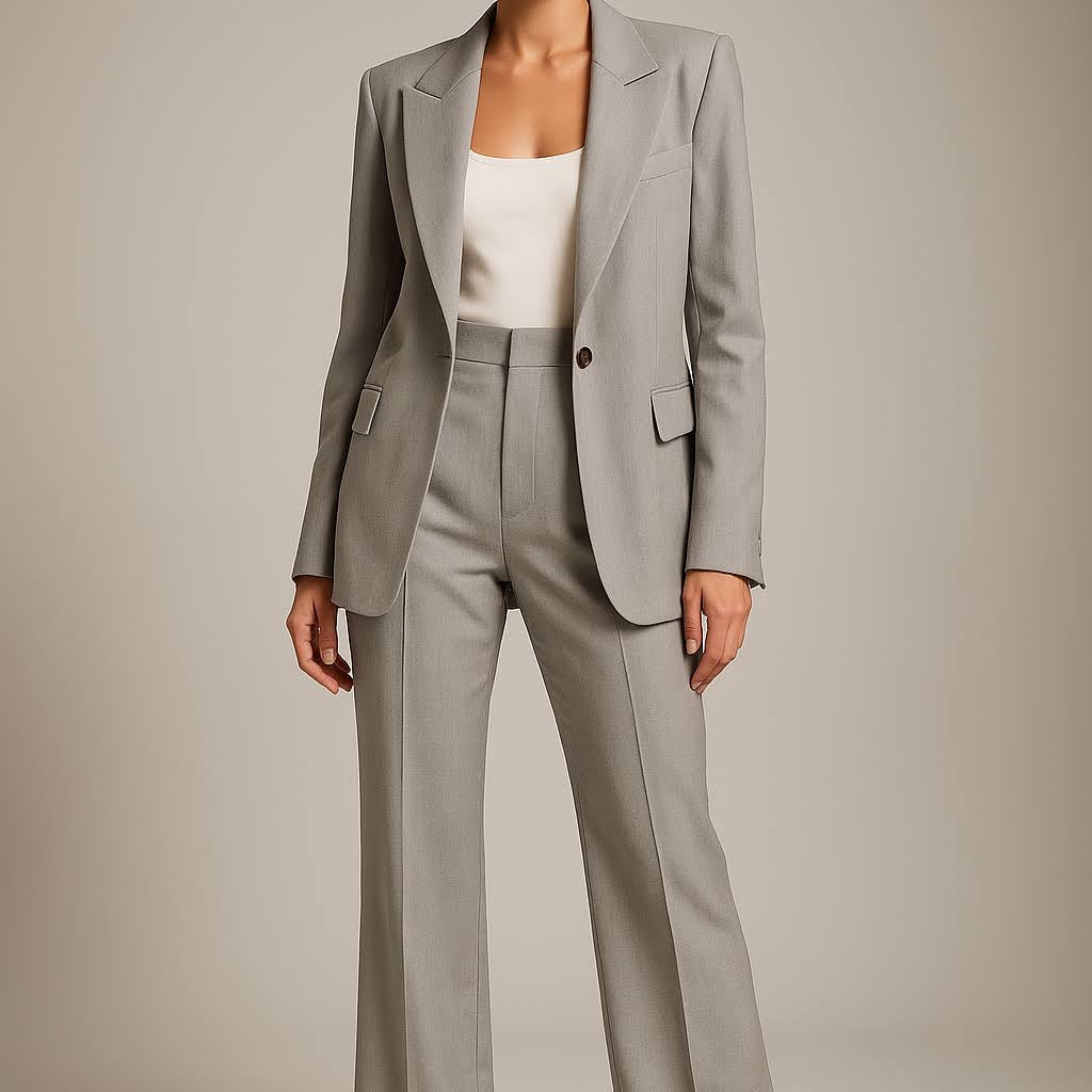 Damski Komplet Garniturowy - Marynarka I Szerokie Spodnie Z Wysokim Stanem