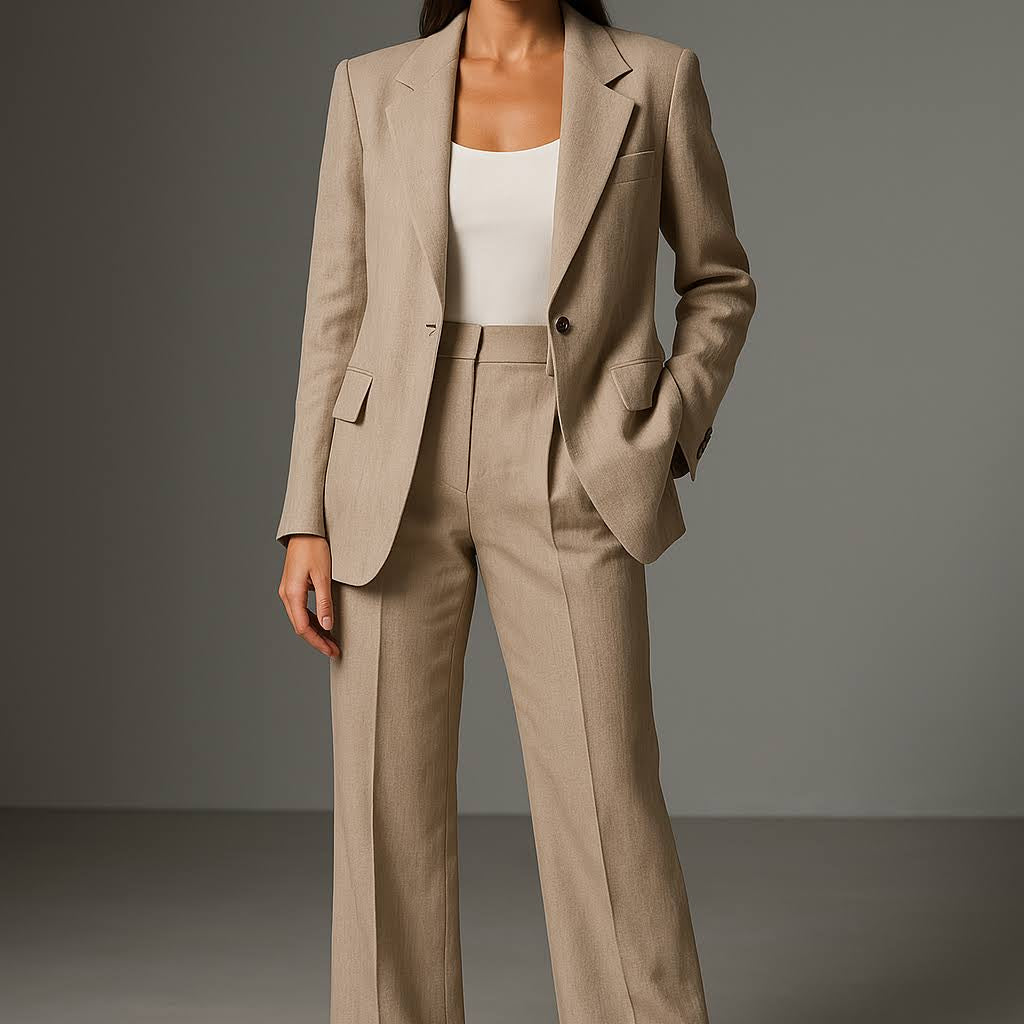 Damski Komplet Garniturowy - Marynarka I Szerokie Spodnie Z Wysokim Stanem