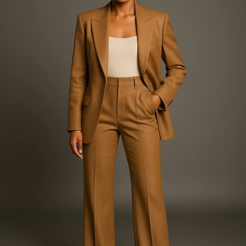 Damski Komplet Garniturowy - Marynarka I Szerokie Spodnie Z Wysokim Stanem