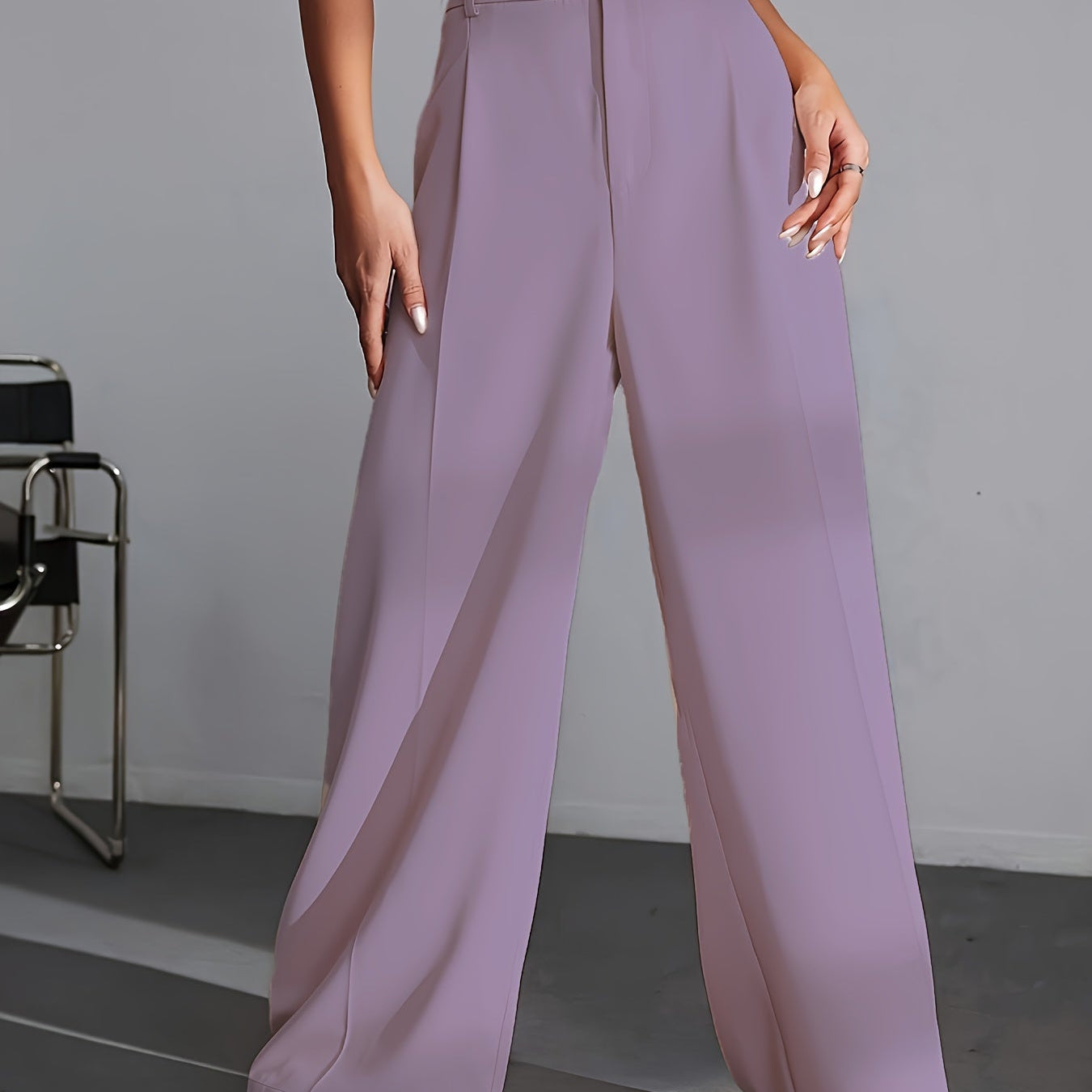 Damskie Spodnie do Pracy z Szeroką Nogawką - Z Wysokim Stanem