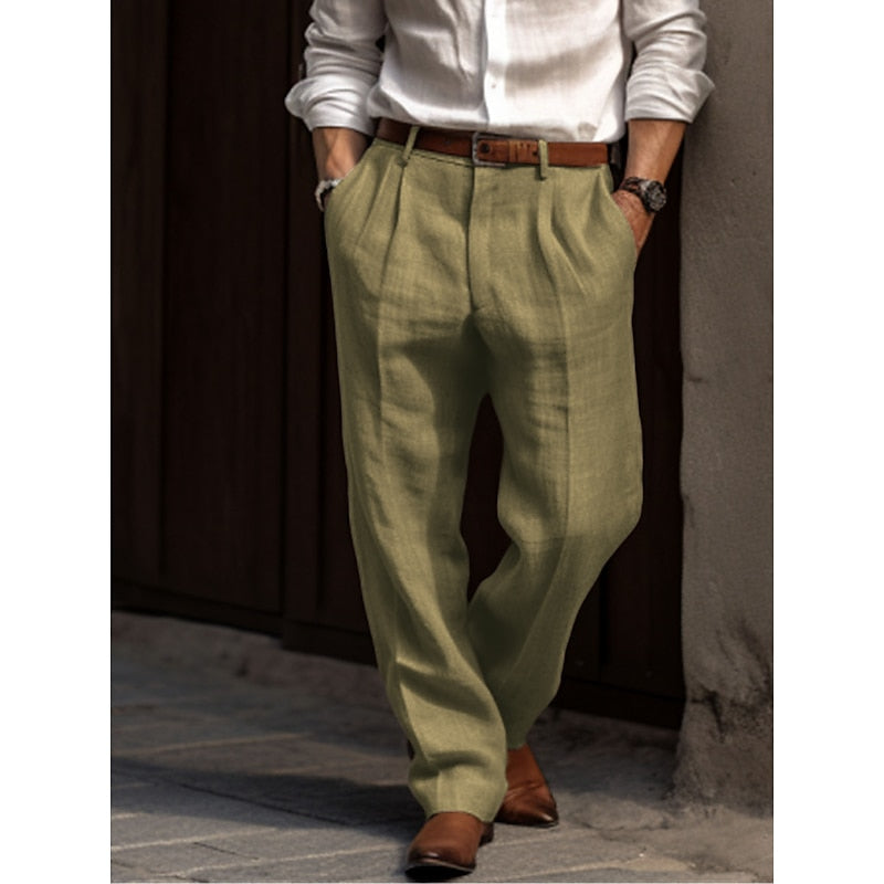 Męskie Spodnie Lniane - Oddychająca Elegancki Casual