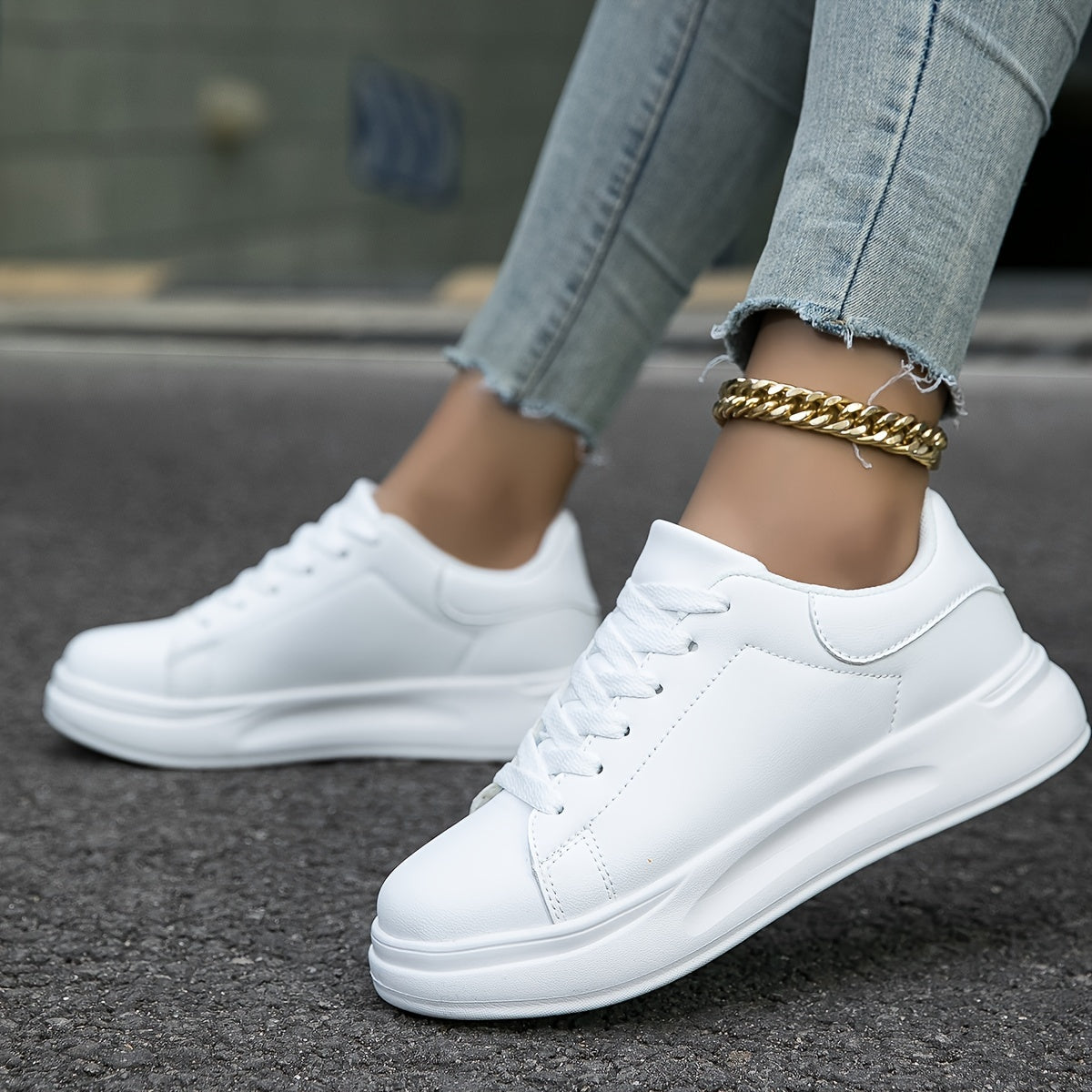 Stylowe Czyste Białe Skórzane Sneakersy dla Kobiet