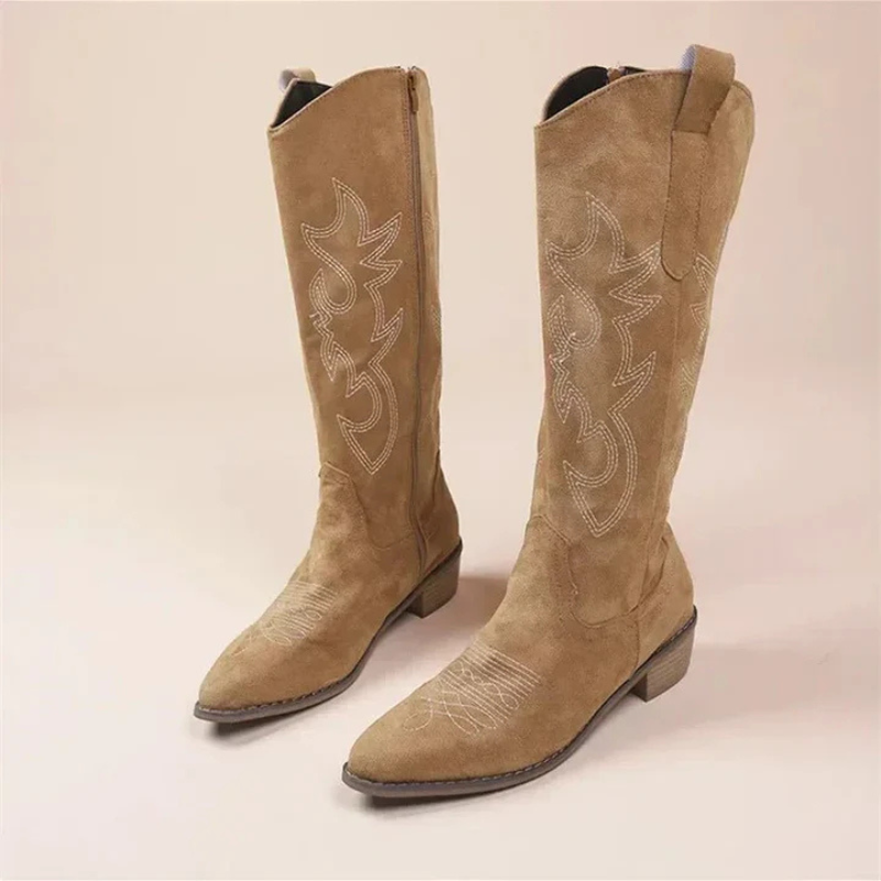 Damskie Wysokie Kowbojki - Stylowy Haft Design Western