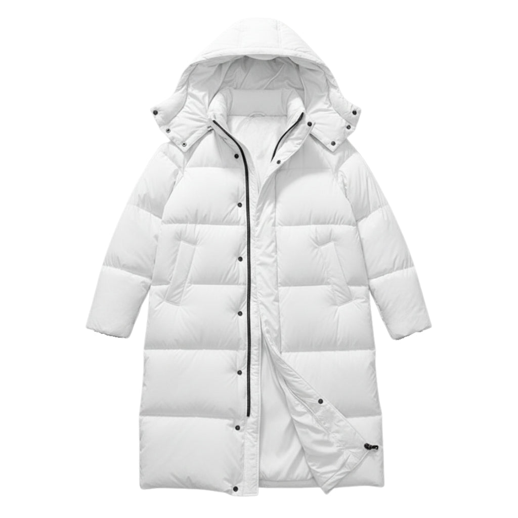 Damski Długi Płaszcz Puchowy Maxi - Z Wysokim Kołnierzem i Kapturem