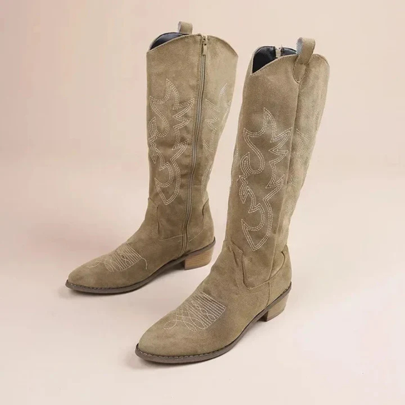 Damskie Wysokie Kowbojki - Stylowy Haft Design Western