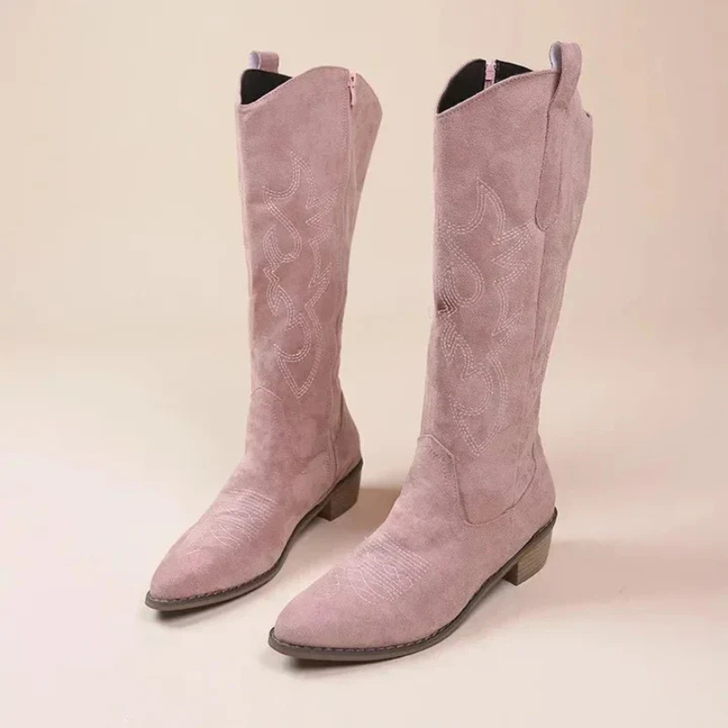 Damskie Wysokie Kowbojki - Stylowy Haft Design Western