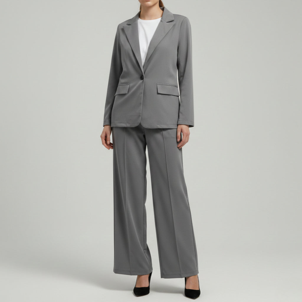 Damski Komplet Garniturowy - Marynarka I Szerokie Spodnie Z Wysokim Stanem