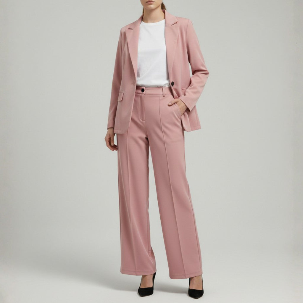 Damski Komplet Garniturowy - Marynarka I Szerokie Spodnie Z Wysokim Stanem