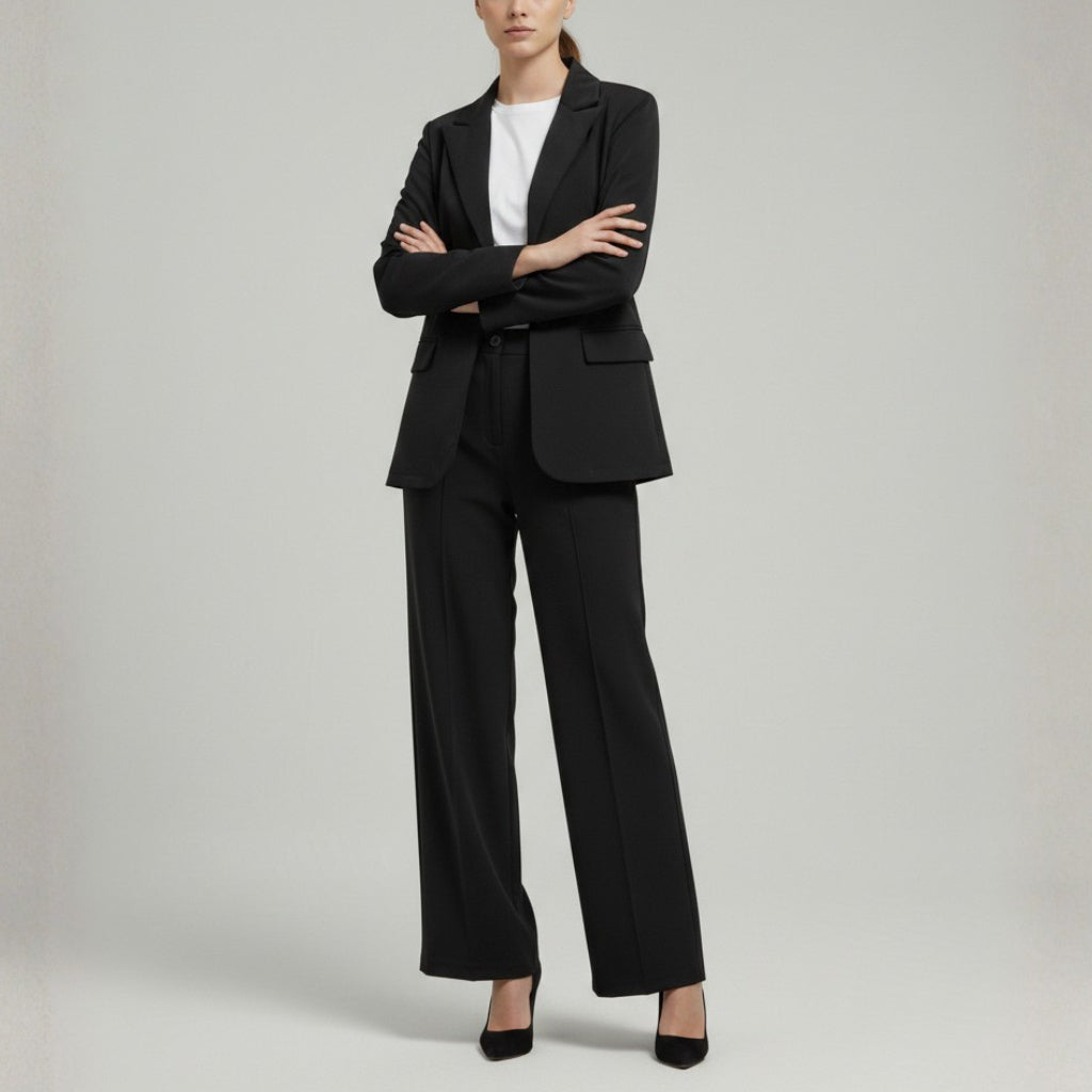 Damski Komplet Garniturowy - Marynarka I Szerokie Spodnie Z Wysokim Stanem