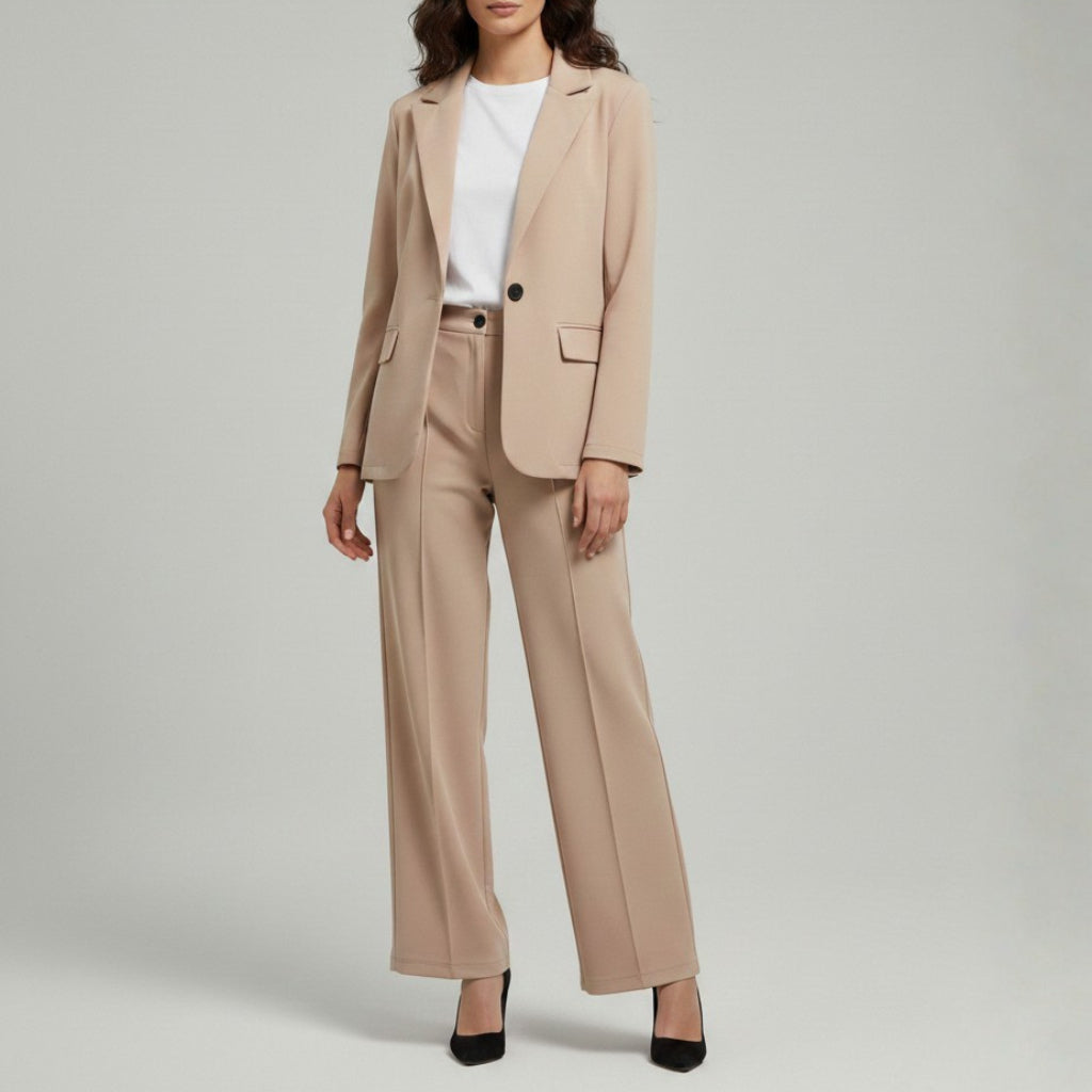 Damski Komplet Garniturowy - Marynarka I Szerokie Spodnie Z Wysokim Stanem