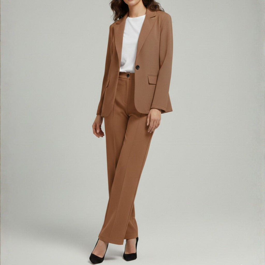 Damski Komplet Garniturowy - Marynarka I Szerokie Spodnie Z Wysokim Stanem