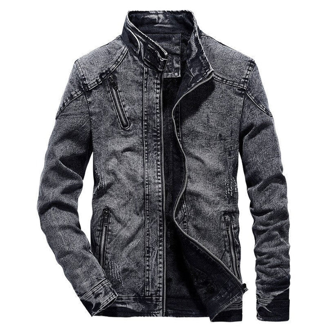 Męska Casualowa Kurtka Jeansowa - Stylowa Denim Zapinana na Zamek