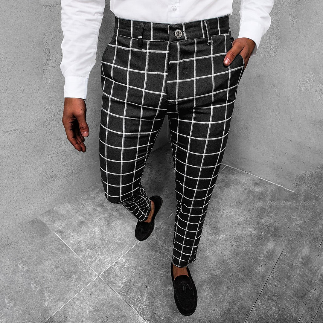 Męskie Spodnie do Pracy w Kratę - Fason Slim Fit