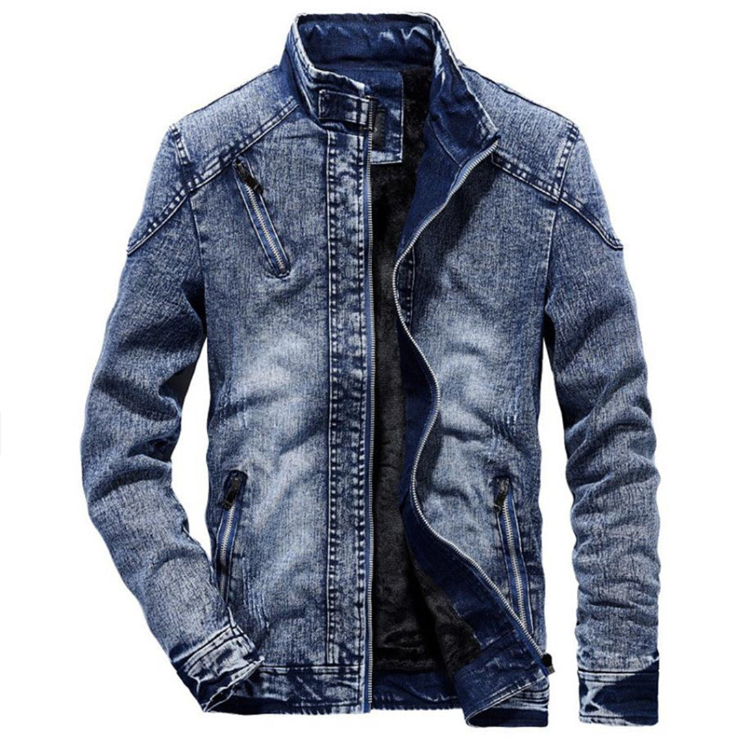 Męska Casualowa Kurtka Jeansowa - Stylowa Denim Zapinana na Zamek