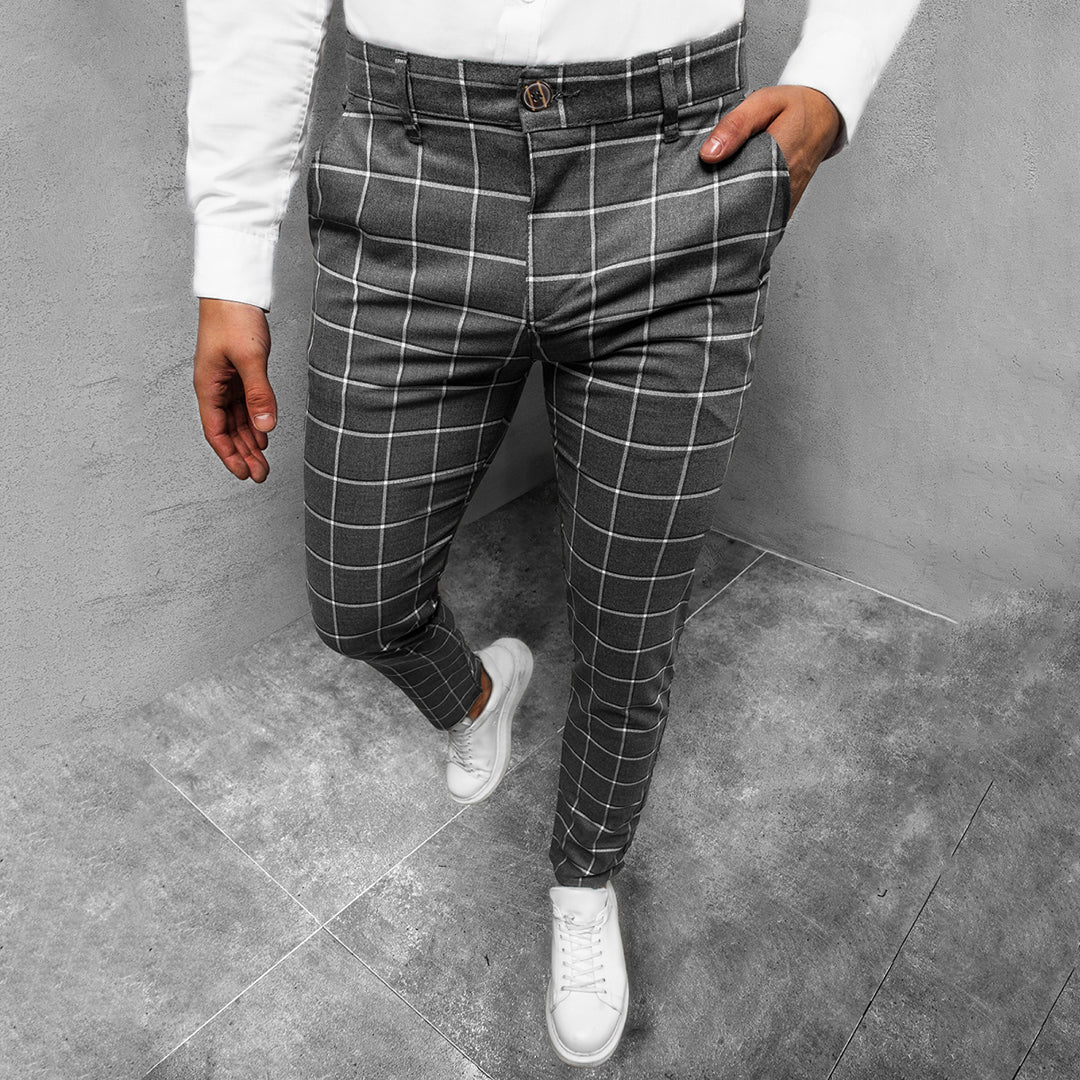 Męskie Spodnie do Pracy w Kratę - Fason Slim Fit